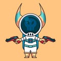 Monster astronaut wearing two guns, cute cartoon icon illustration