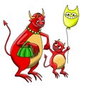 Monster-Baby is walking with it`s Monster-Mother together. Royalty Free Stock Photo