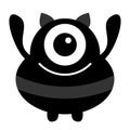 Monster black silhouette. Happy Halloween. Cute kawaii cartoon scary funny character icon. Eye, hair, hands up, smile. Funny baby Royalty Free Stock Photo