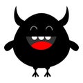 Monster black silhouette. Happy Halloween. Cute kawaii cartoon scary funny character icon. Eyes, horns, hands, teeth, smile. Funny Royalty Free Stock Photo