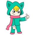 Monster cat wearing a cool hooded shirt, doodle icon image kawaii
