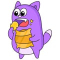 Monster children eat snacks, doodle kawaii. doodle icon image