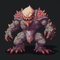 Scary Demon Boss: Dark Beige And Crimson 2d Game Art