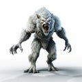 Scary 3d White Werewolf Fighting In Grotesque Caricature Style