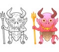 Monster demon, coloring book, funny illustration