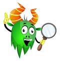 Monster detective holding a magnifying glass, illustration, vector