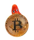 Monster eyes looking over bitcoin cryptocurrency
