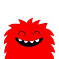 Monster face. Happy Halloween. Red silhouette face head icon. Eyes, fang tooth. Cute cartoon kawaii scary funny smiling boo baby