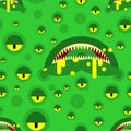 Monster face pattern seamless. Teeth and jaws of green monstrosity background