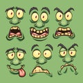 Cartoon green monster faces with different expressions