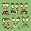Cartoon green monster faces with different expressions Royalty Free Stock Photo