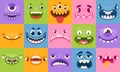 Monster faces. Funny cartoon monsters heads, eyes and mouths. Scary characters for kids. Halloween monsters or aliens Royalty Free Stock Photo