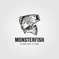 Monster fish silhouette logo vector template illustration design