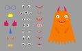 Monster fluffy and set emotions faces make kit Royalty Free Stock Photo