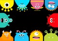 Monster frame. Cute cartoon scary character set. Different emotion. Baby collection. Black background . Happy Halloween ca Royalty Free Stock Photo