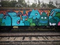 Graffiti on abandoned freight train Royalty Free Stock Photo