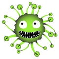 Monster, green creature. Character of the microorganism. Microbe, parasite, bacteria, virus.