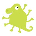 Monster green silhouette. One eye, dinosaur nose, many hands. Cute cartoon kawaii scary funny character. Baby collection. Happy