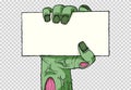 Monster hand holding blank card or zombie with sign isolated on png or transparent texture,Halloween party background ,element Royalty Free Stock Photo