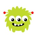 Monster. Happy Halloween. Cute head face with three eyes, fangs. Green silhouette monsters. Cartoon kawaii funny boo character. Royalty Free Stock Photo