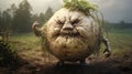 Terrifying Zombie Potato: A Playful Caricature Of An Insanely Jacked Turnip Fat Creature