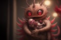 Monster hugging the child. Cute scene with mother monster love. Generated AI.