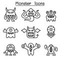 Monster icon set in thin line style