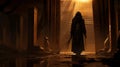 Mysterious Ancient Egypt: Dark Hooded Figure In Dusty Room