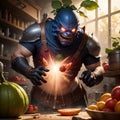 Monster in the kitchen cooks vegetable food. Generative AI