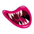Monster mouth creepy and scary. Funny jaws teeths tongue creatures expression monster horror. Vector isolated