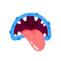 Monster mouth with teeth. Mouth with emotions, teeth, tongue, lips.