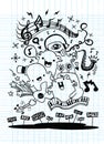 Monster music band playing music. hand drawn style