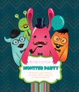 Monster Party Card Design. Vector Illustration