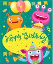 Monster Party Invitation Card Design. Vector Cartoon Illustration. Funny Birthday Greeting Card. Royalty Free Stock Photo