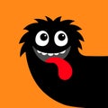 Monster peek from corner. Black head face silhouette. Happy Halloween. Cute Funny Kawaii cartoon baby character. Eyes, teeth.