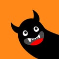 Monster peek from corner. Happy Halloween. Black head face silhouette. Cute Funny Kawaii cartoon baby character. Eyes, teeth,