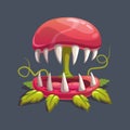 Monster predator plant illustration. Vector fantasy scary flower icon.