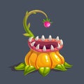 Monster predator plant illustration. Vector fantasy scary flower icon.