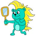 A monster with punk hair and acted handsome in front of the mirror, doodle icon image Royalty Free Stock Photo