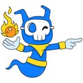 The monster is releasing the power of the meteor fireball juru, doodle icon image kawaii