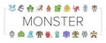 Monster Scary Fantasy Characters Icons Set Vector