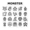 Monster Scary Fantasy Characters Icons Set Vector