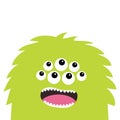 Monster scary screaming face head icon. Eyes, fang tooth. Cute cartoon boo spooky character. Green silhouette. Kawaii funny baby. Royalty Free Stock Photo