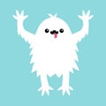 Monster screaming spooky fluffy silhouette. Yeti bigfoot fur. Eyes, tongue, teeth, hands up. White Funny Cute cartoon kawaii baby Royalty Free Stock Photo