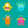 Monster set. Cute cartoon scary character. Baby collection. Green background. . Happy Halloween card. Flat design. Royalty Free Stock Photo
