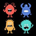 Monster set. Happy Halloween. Cute head face. Four colorful monsters with different emotions. Cartoon kawaii smiling funny boo Royalty Free Stock Photo