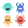 Monster set. Happy Halloween. Cute head face. Four colorful monsters with different emotions. Cartoon kawaii smiling funny boo Royalty Free Stock Photo