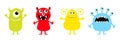 Monster set line. Cute kawaii cartoon baby character icon. Happy Halloween. Eyes teeth fang tongue, holding hands up down. Funny