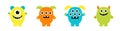 Monster set line. Happy Halloween. Cute face head. Four colorful monsters. Cartoon kawaii scary funny character. Different emotion