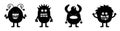 Monster set line. Happy Halloween. Cute head face. Four black silhouette monsters with different emotions. Cartoon kawaii smiling Royalty Free Stock Photo